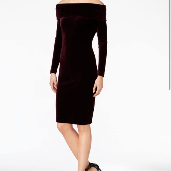 knee length dresses for ladies Calvin Klein Blue Velvet Dress